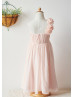 One Shoulder Blush Pink Chiffon Knee Length Flower Girl Dress